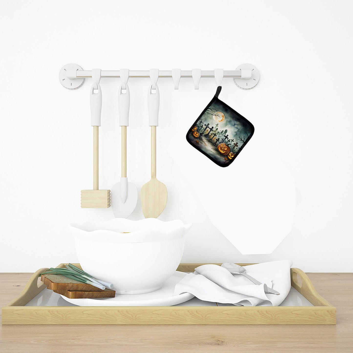 Graveyard Spooky Halloween Pot Holders - Set of 2 Decorative Kitchen Helpers | Made in the USA