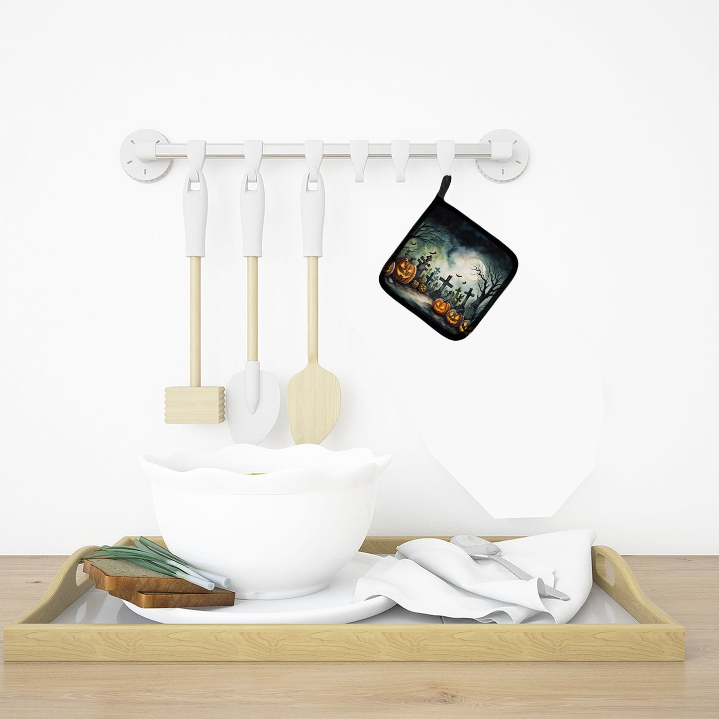 Graveyard Spooky Halloween Pot Holders - Set of 2 Decorative Kitchen Helpers | Made in the USA