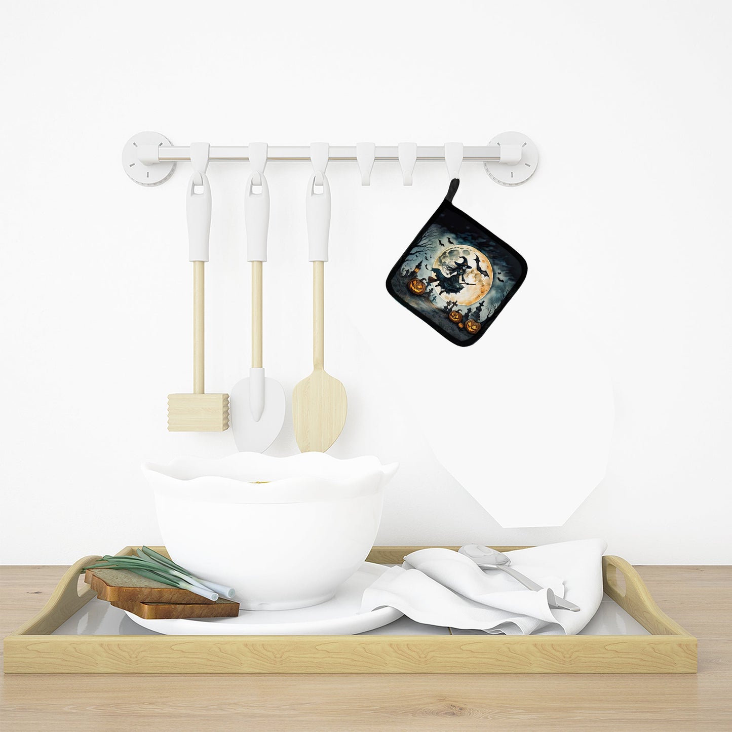 Flying Witch Spooky Halloween Pot Holders - Set of 2 Decorative Kitchen Helpers | Made in the USA