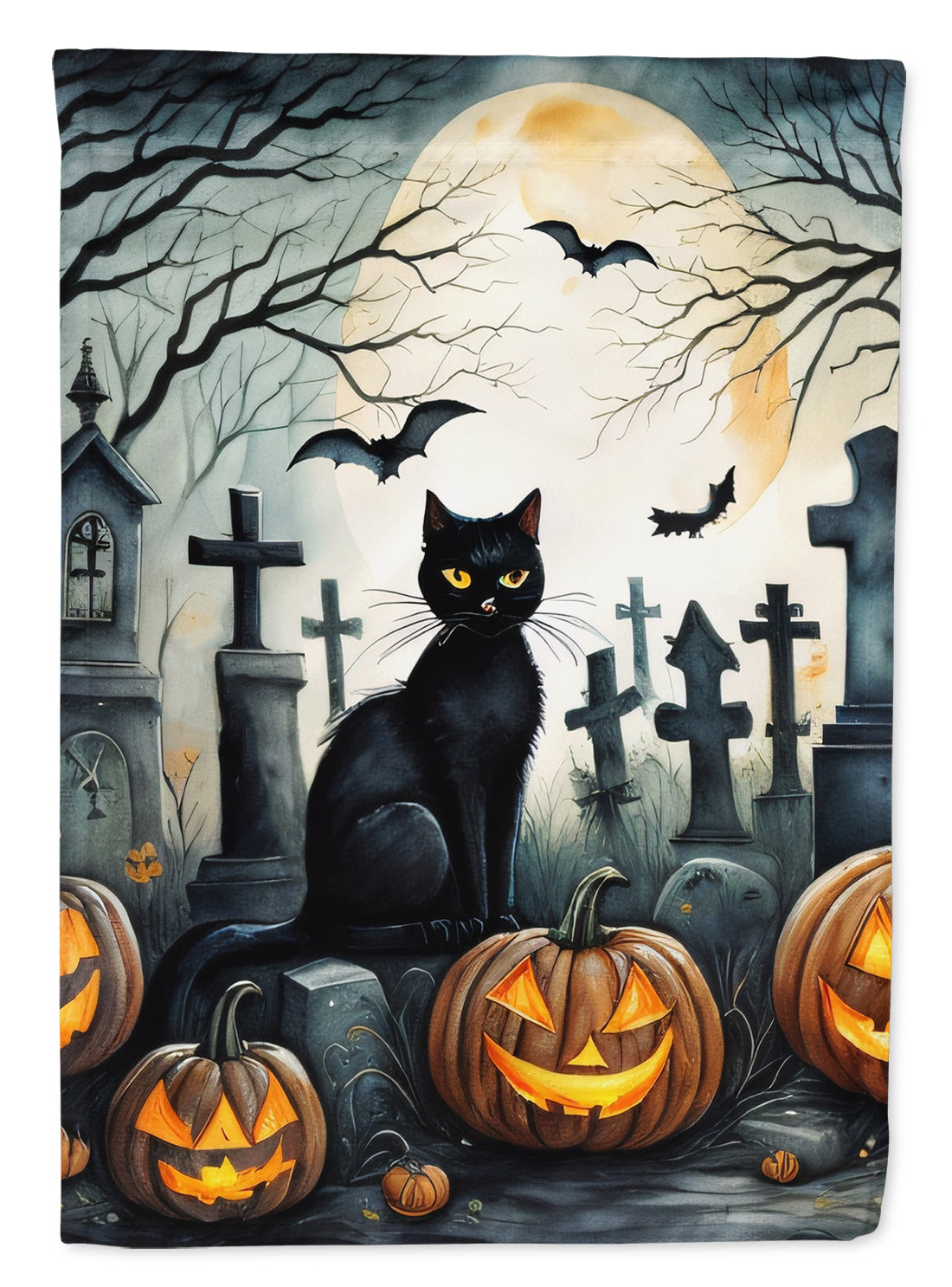 Black Cat Spooky Halloween House Flag