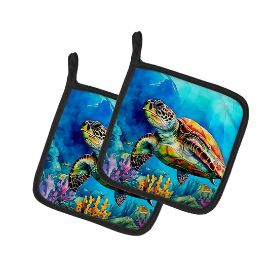Loggerhead Sea Turtle Pot Holders - Set of 2 Decorative Kitchen Helpers | Made in the USA