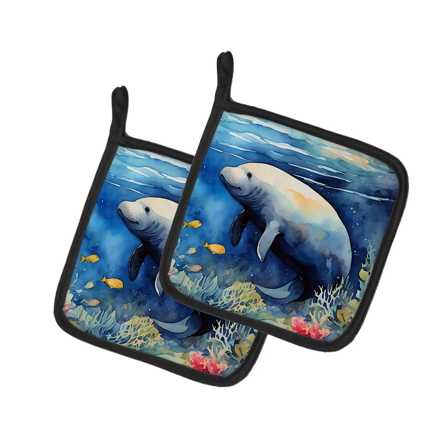 Manatee Pot Holders - Set of 2 Decorative Kitchen Helpers | Made in the USA