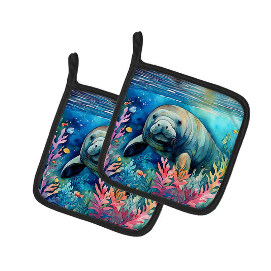 Manatee Pot Holders - Set of 2 Decorative Kitchen Helpers | Made in the USA