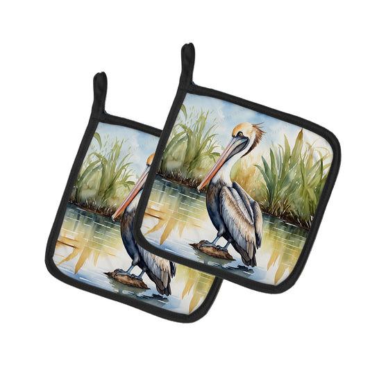 Louisiana Brown Pelican Pot Holders - Set of 2 Decorative Kitchen Helpers | Made in the USA