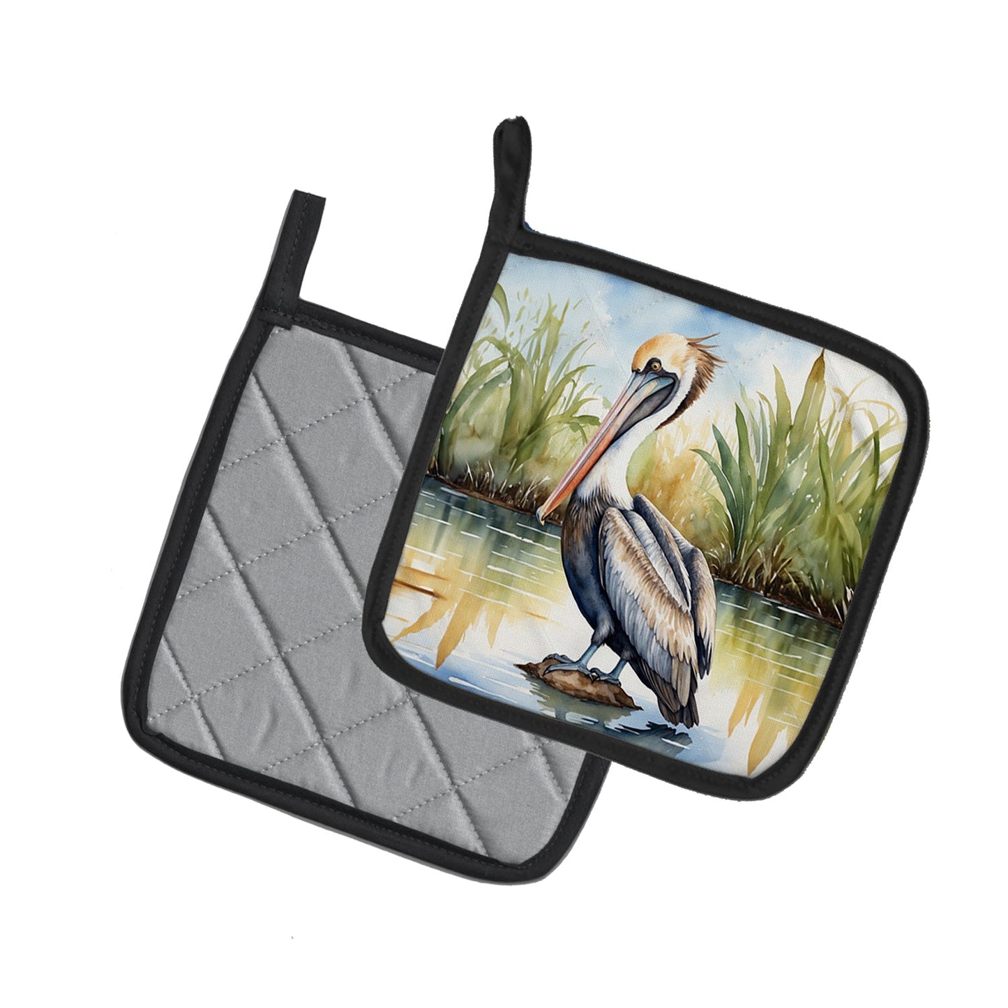 Louisiana Brown Pelican Pot Holders - Set of 2 Decorative Kitchen Helpers | Made in the USA