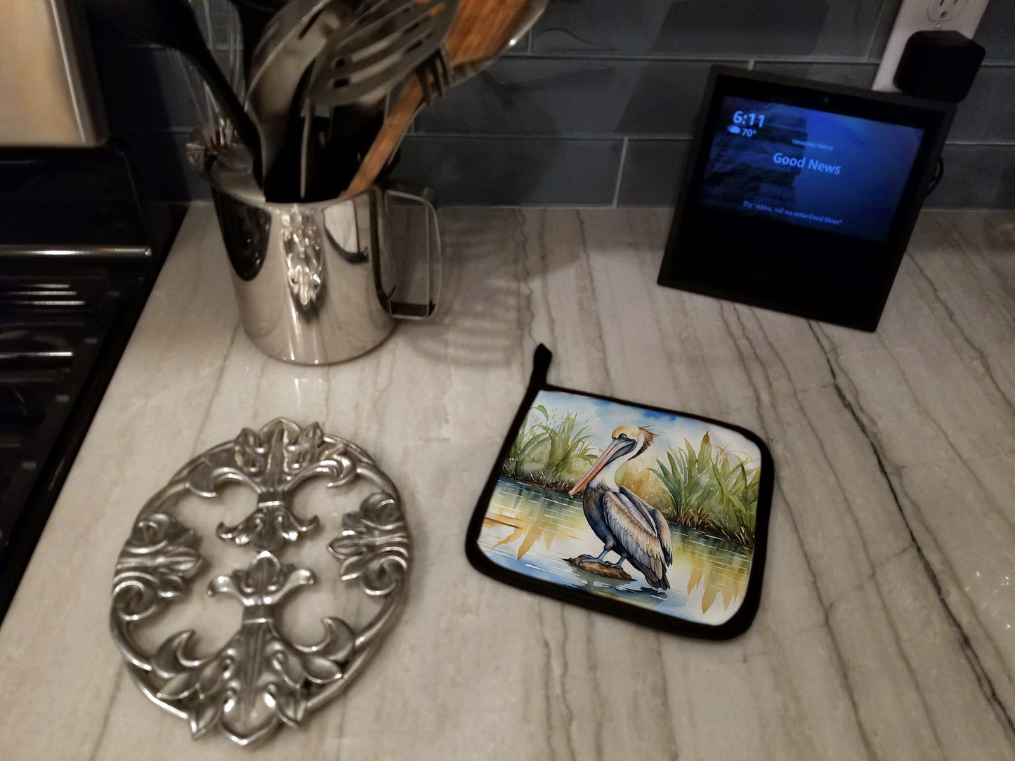 Louisiana Brown Pelican Pot Holders - Set of 2 Decorative Kitchen Helpers | Made in the USA