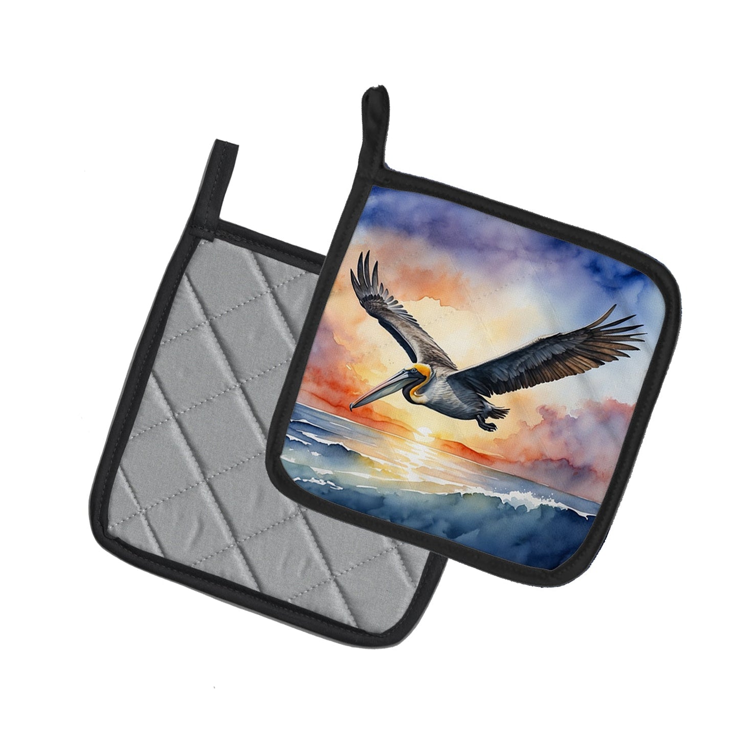 Pelican Fyling at Sunrise Pot Holders - Set of 2 Decorative Kitchen Helpers | Made in the USA