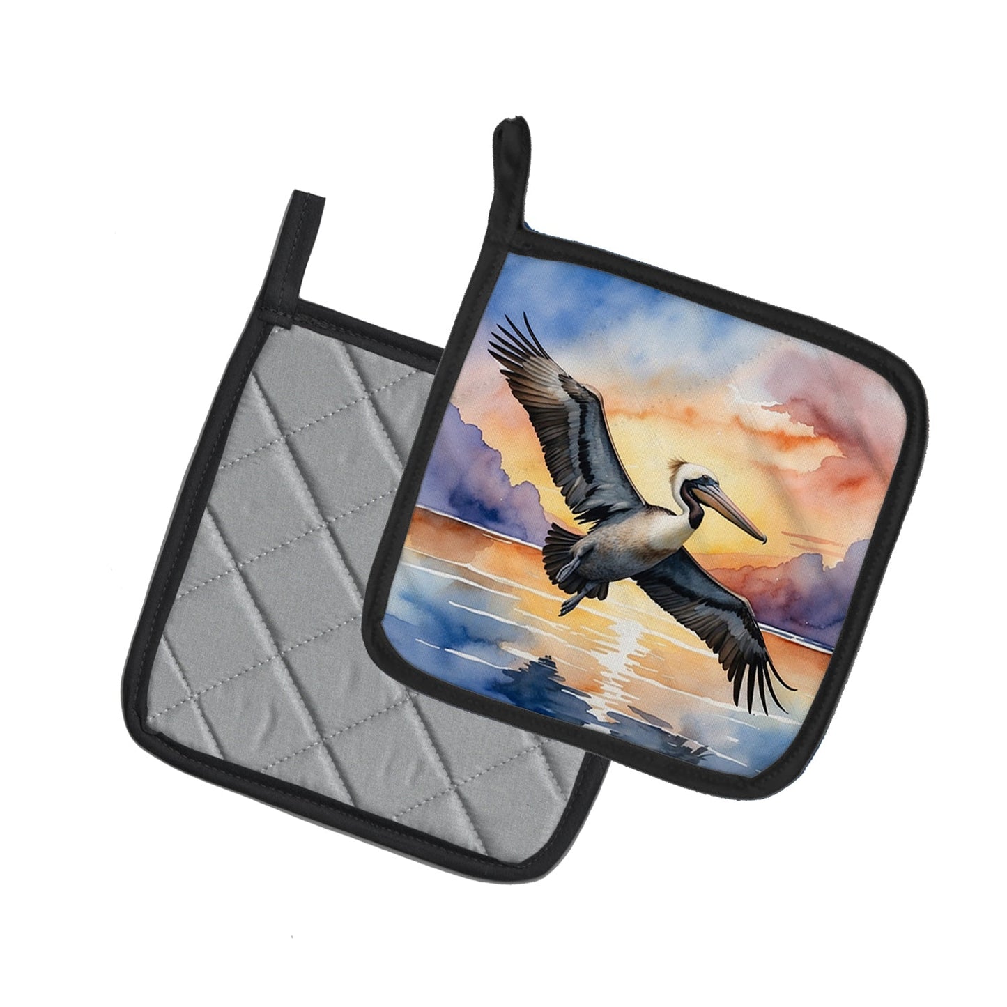 Pelican Fyling at Sunrise Pot Holders - Set of 2 Decorative Kitchen Helpers | Made in the USA