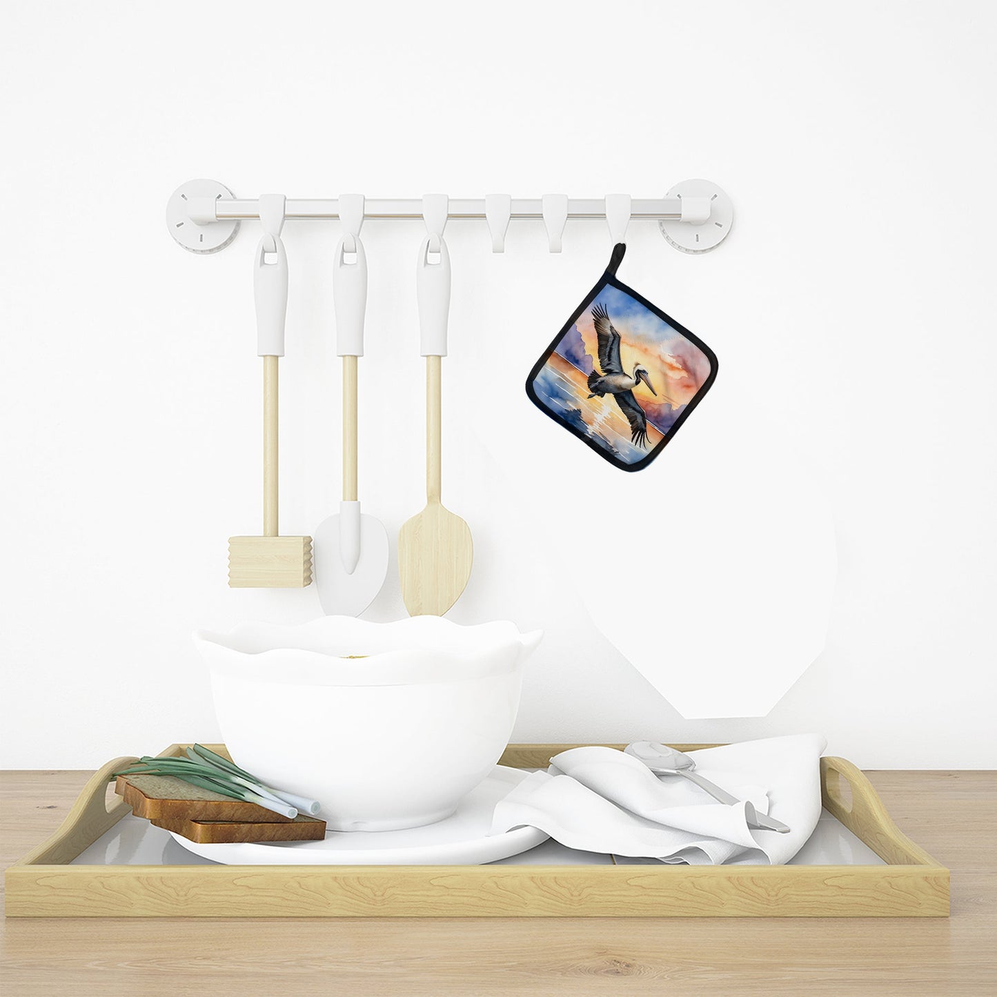 Pelican Fyling at Sunrise Pot Holders - Set of 2 Decorative Kitchen Helpers | Made in the USA