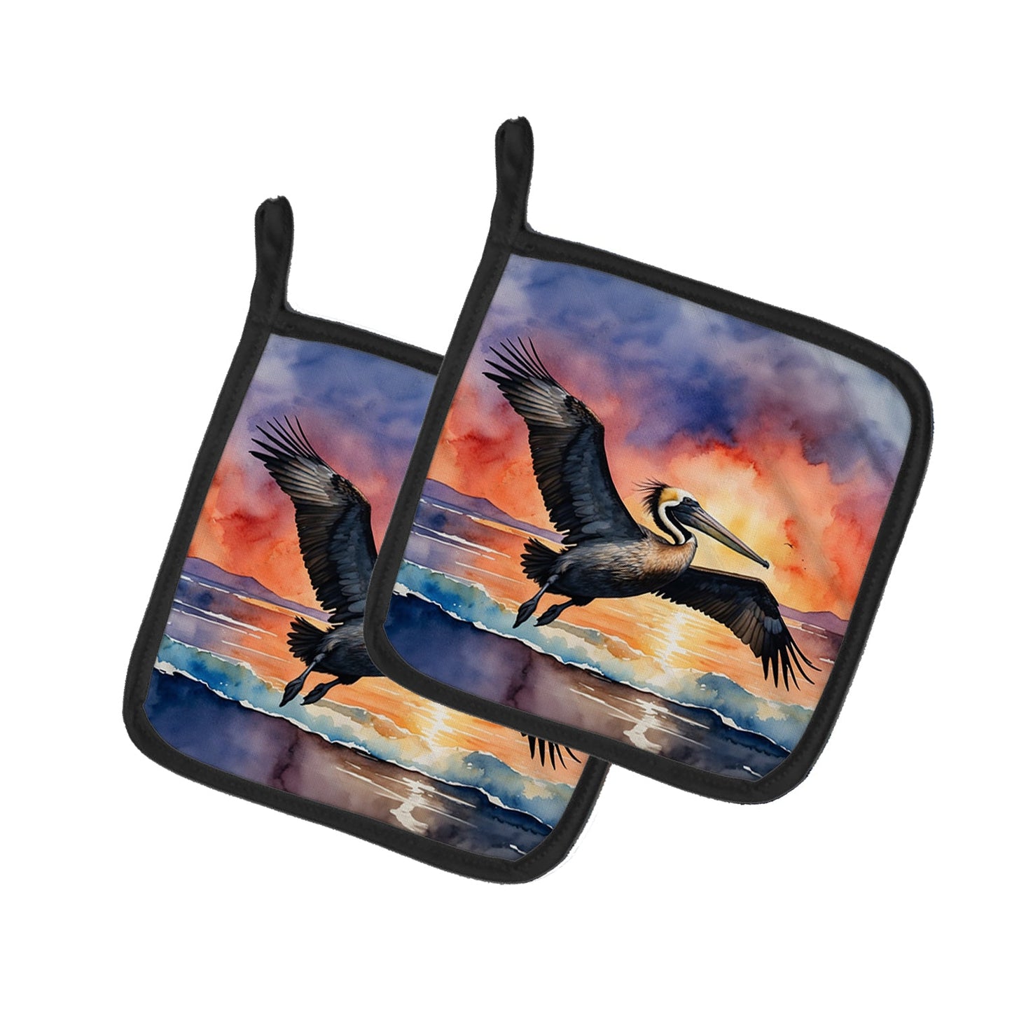 Pelican Fiery Sunset Pot Holders - Set of 2 Decorative Kitchen Helpers | Made in the USA