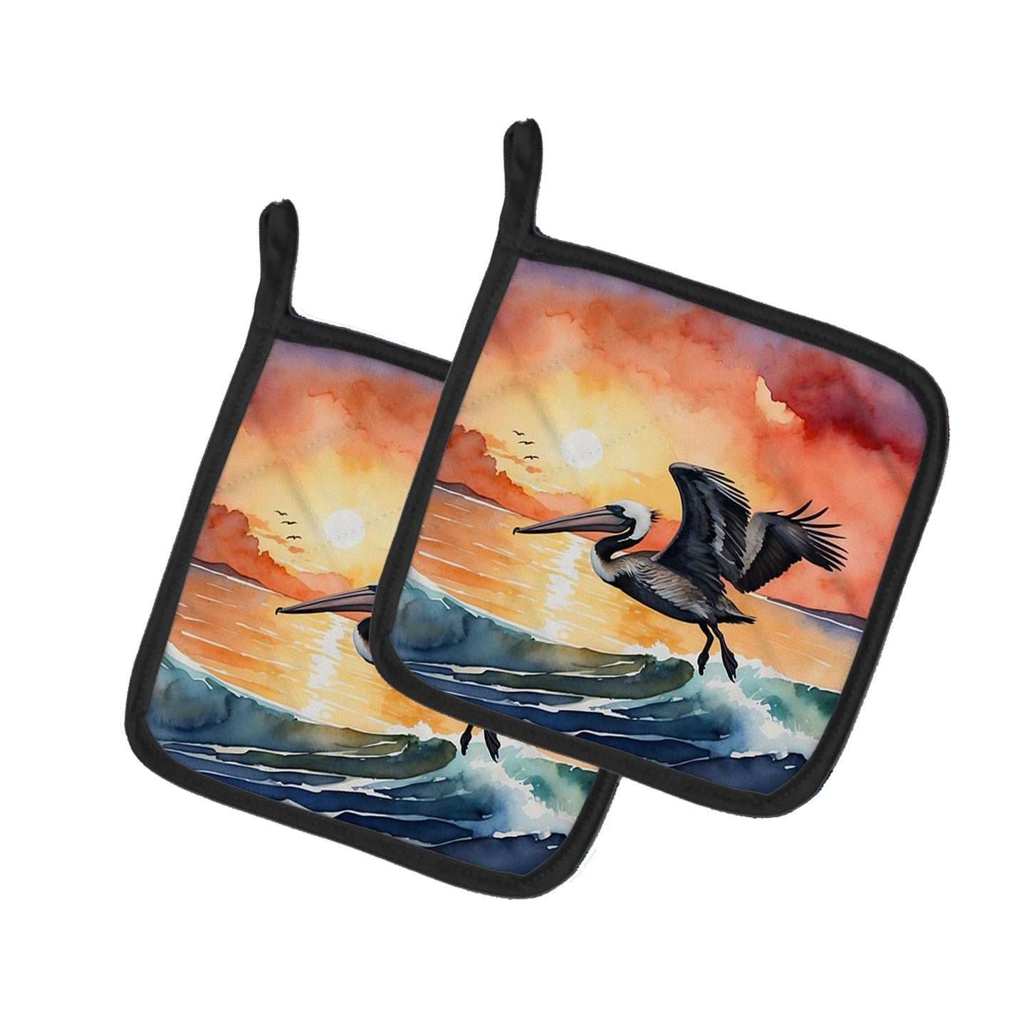 Pelican Fiery Sunset Pot Holders - Set of 2 Decorative Kitchen Helpers | Made in the USA