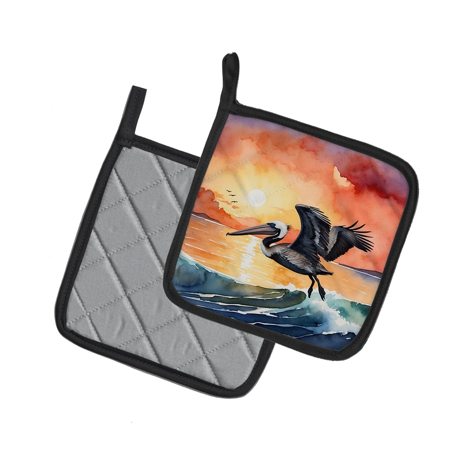 Pelican Fiery Sunset Pot Holders - Set of 2 Decorative Kitchen Helpers | Made in the USA