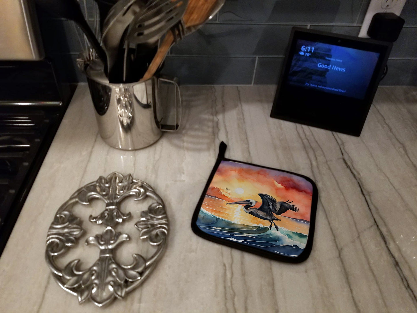 Pelican Fiery Sunset Pot Holders - Set of 2 Decorative Kitchen Helpers | Made in the USA