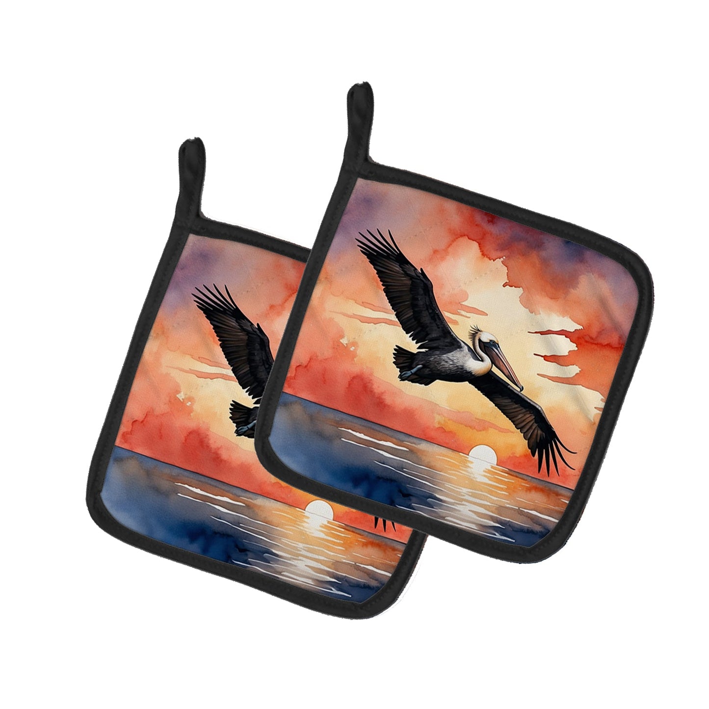 Pelican Fiery Sunset Pot Holders - Set of 2 Decorative Kitchen Helpers | Made in the USA