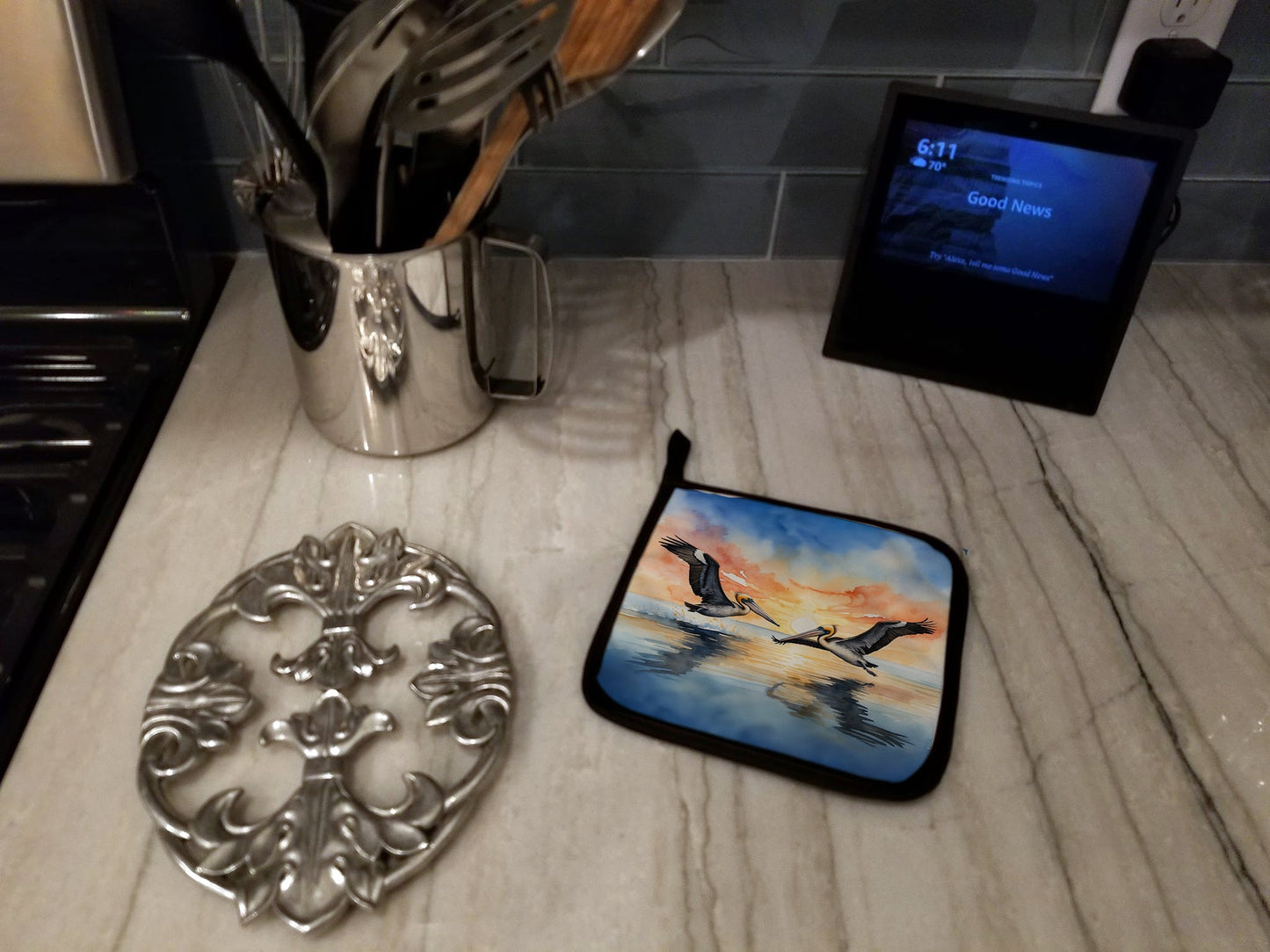 Pelicans Flying Pot Holders - Set of 2 Decorative Kitchen Helpers | Made in the USA