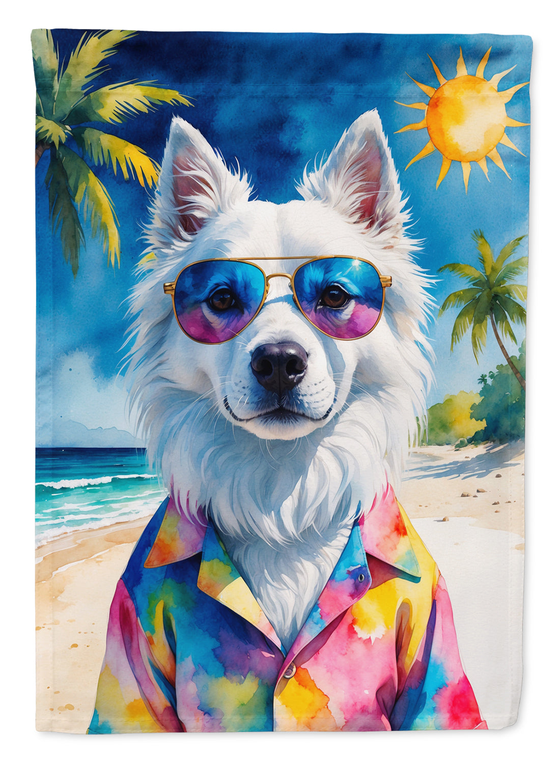 American Eskimo Summer Beach Time House Flag