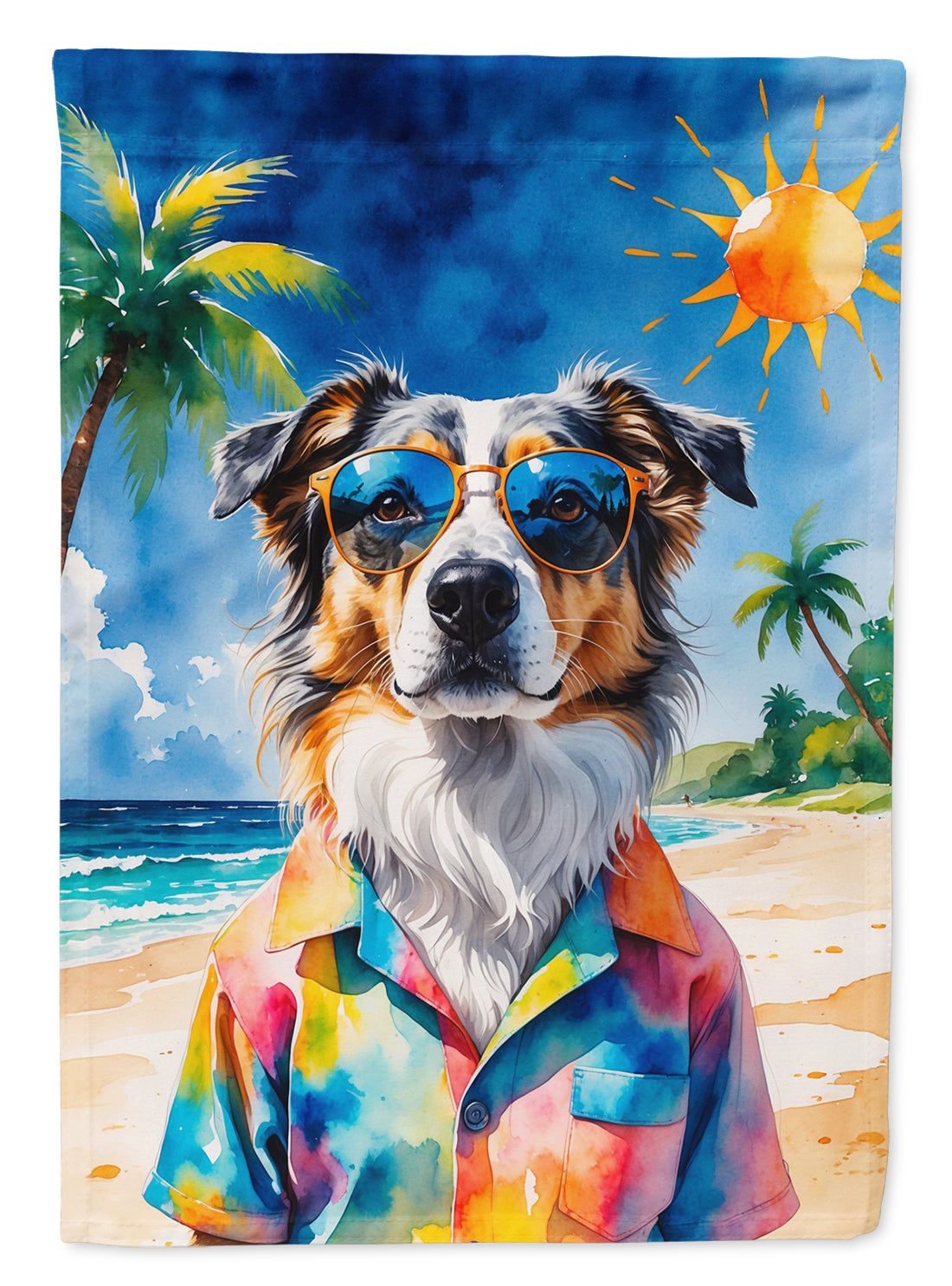 Australian Shepherd Summer Beach Time Garden Flag