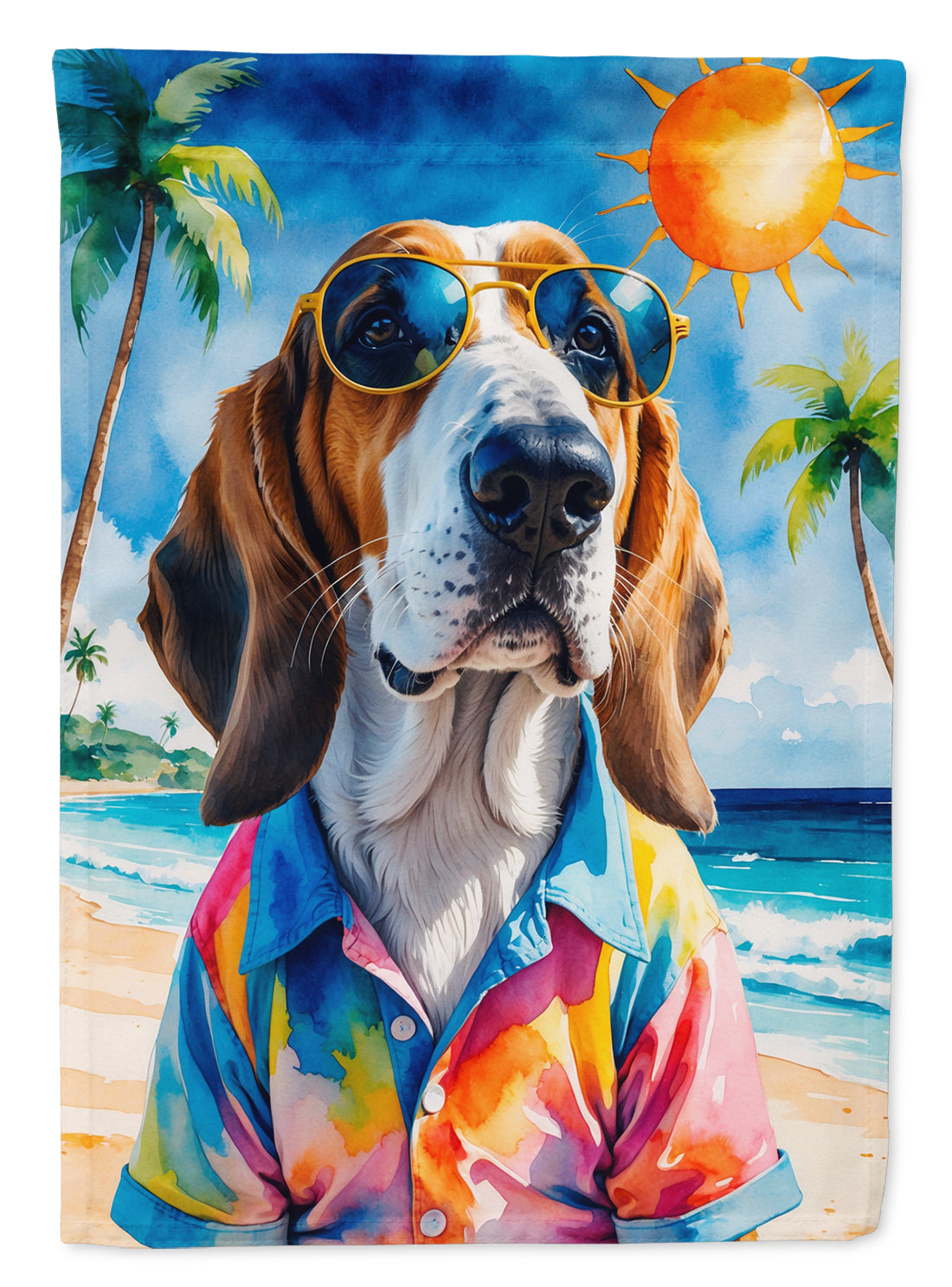 Basset Hound Summer Beach Time House Flag