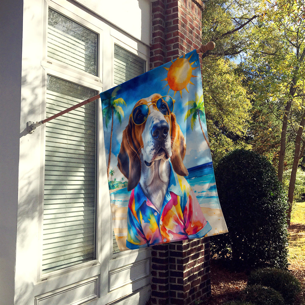 Basset Hound Summer Beach Time House Flag