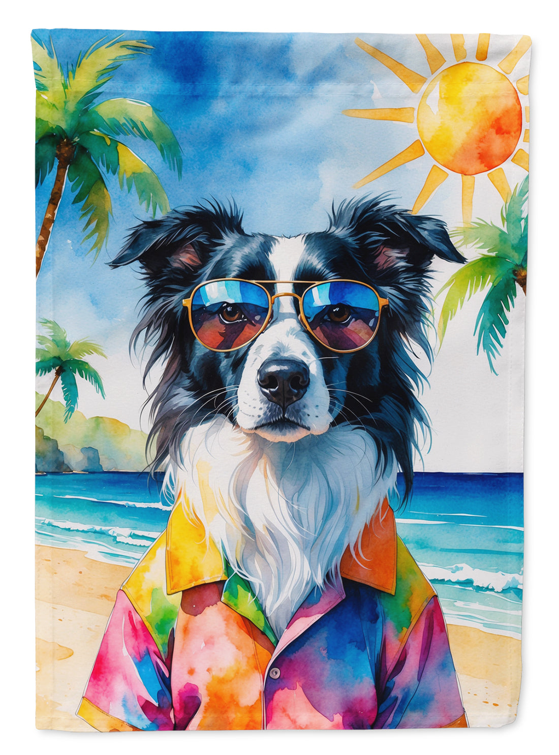Border Collie Summer Beach Time House Flag