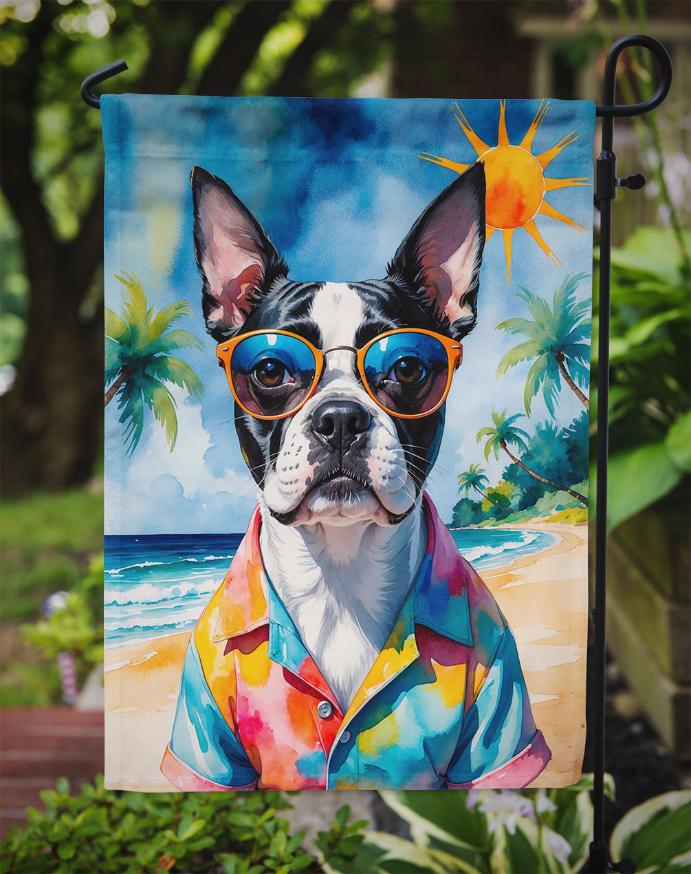 Boston Terrier Summer Beach Time Garden Flag