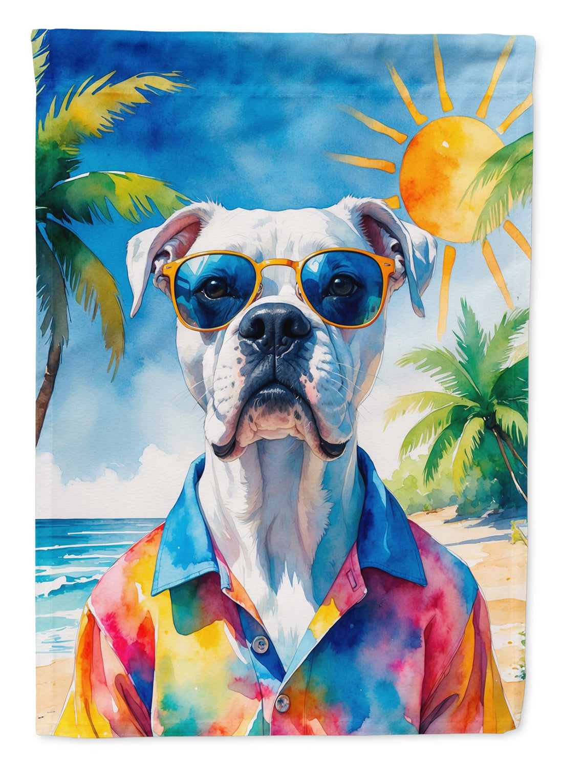 White Boxer Summer Beach Time House Flag