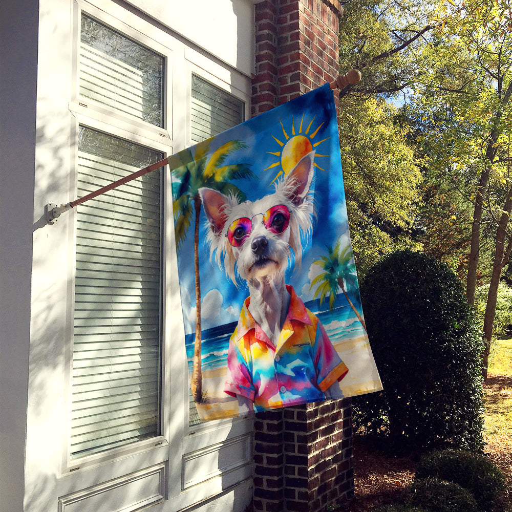 Chinese Crested Summer Beach Time House Flag