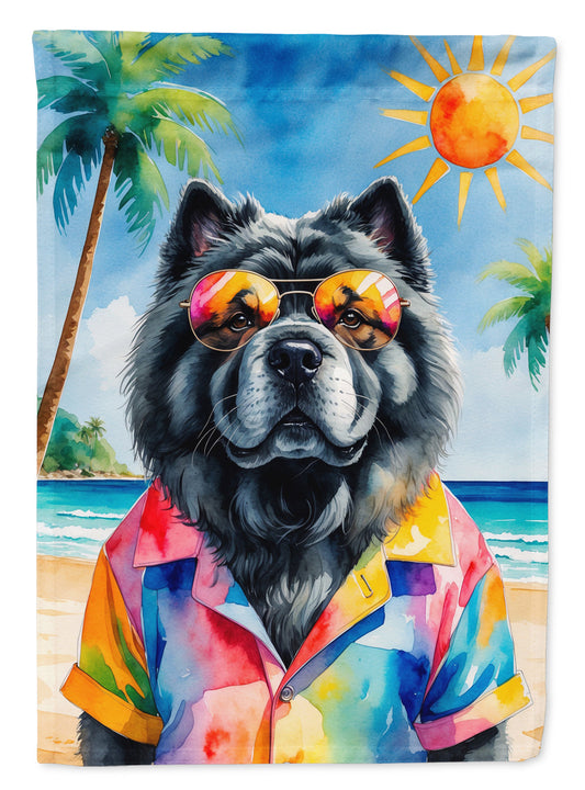 Black Chow Chow Summer Beach Time House Flag