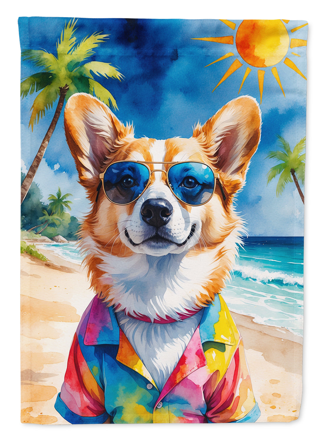 Corgi Summer Beach Time House Flag