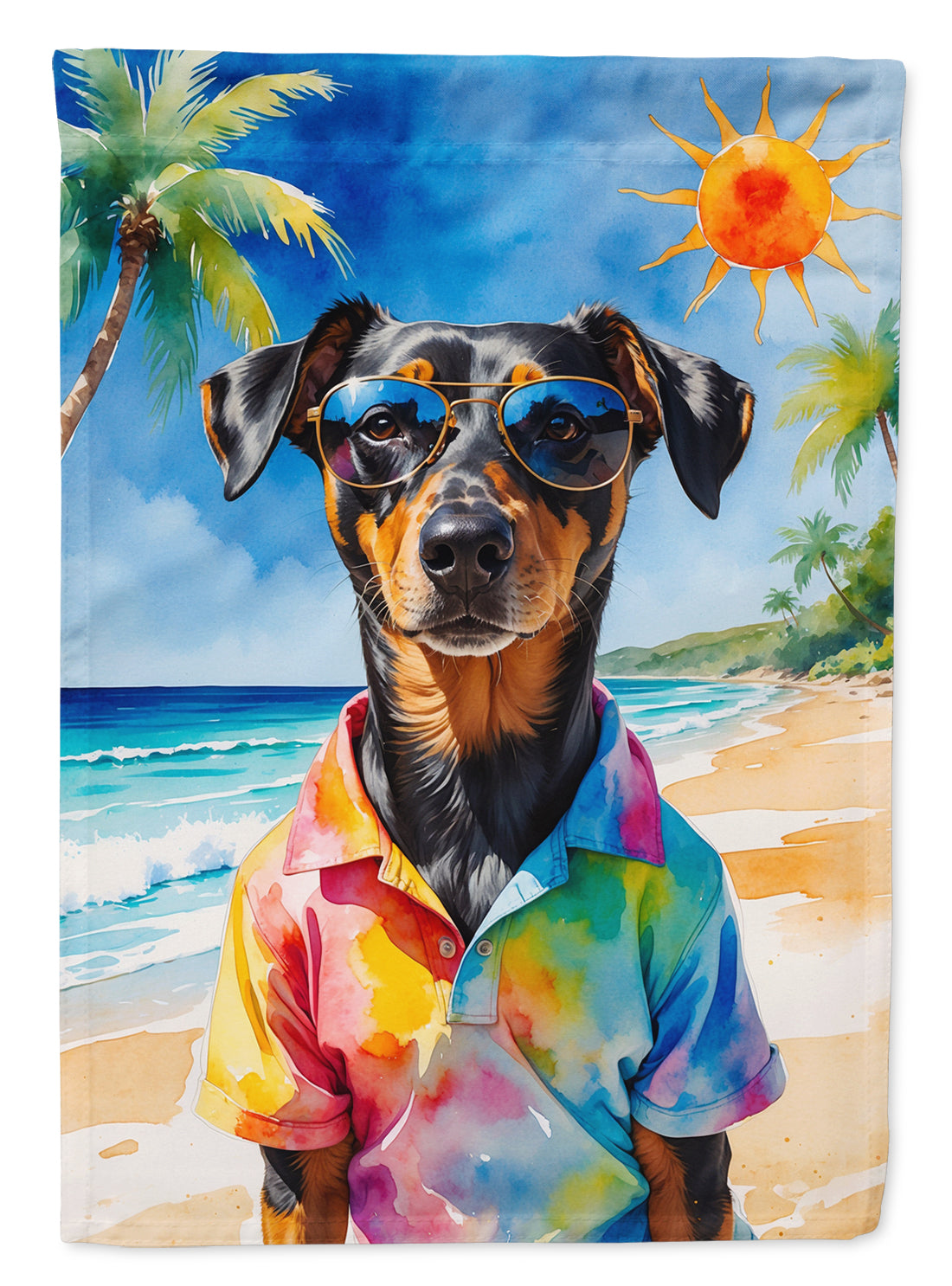 Doberman Pinscher Summer Beach Time House Flag