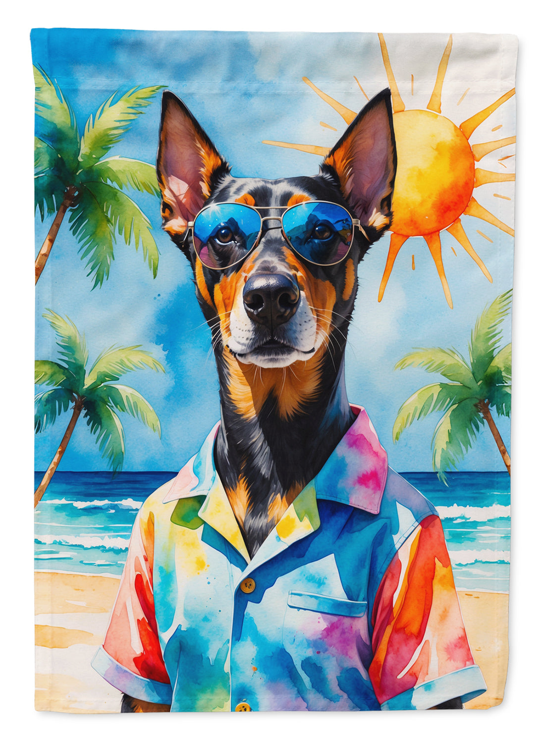 Doberman Pinscher Summer Beach Time House Flag