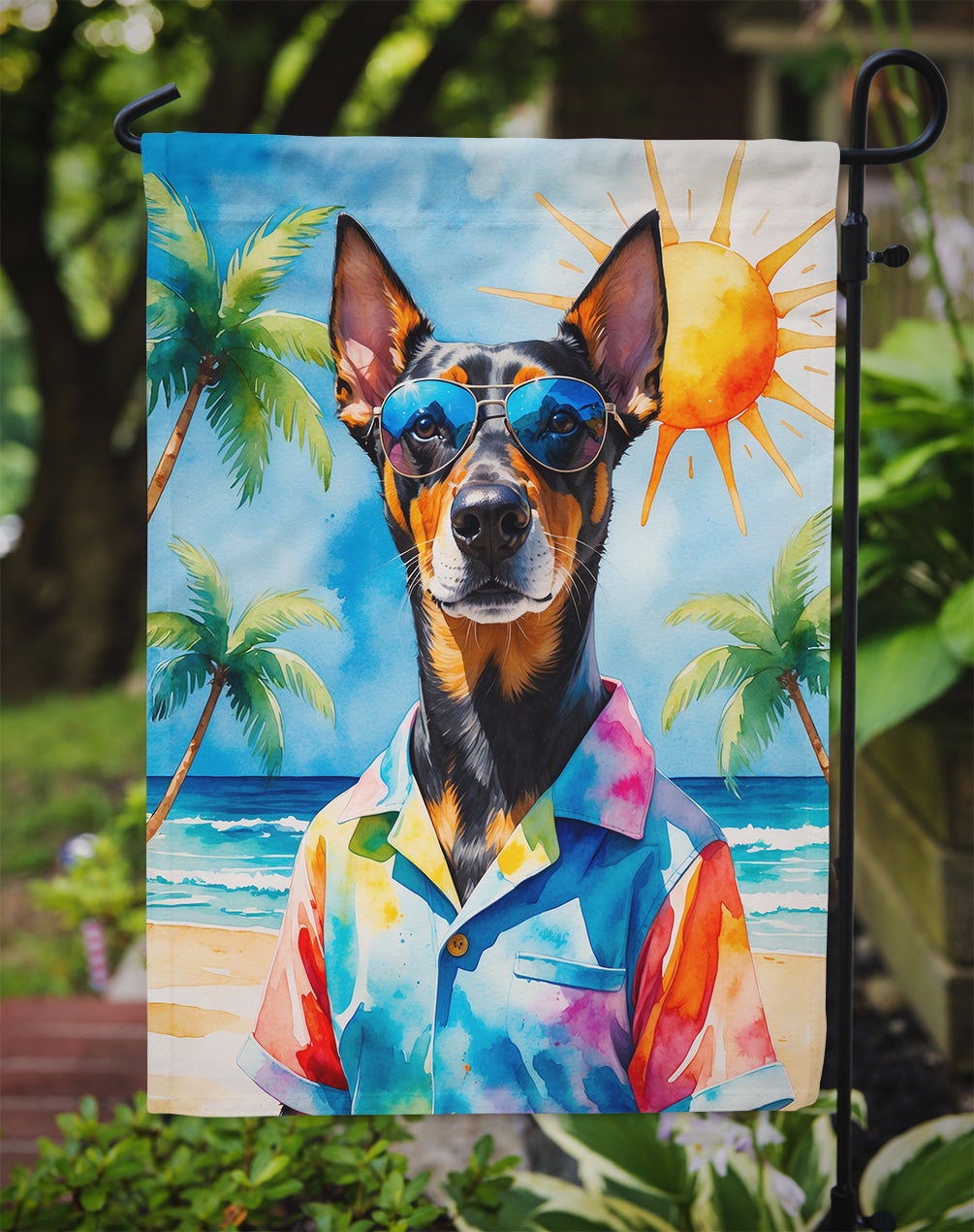 Doberman Pinscher Summer Beach Time Garden Flag