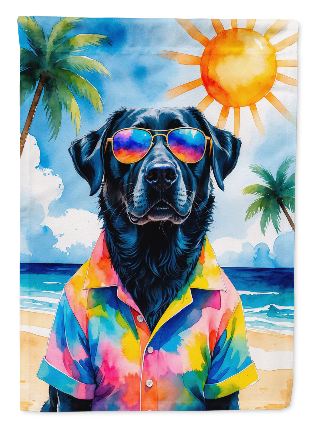 Black Labrador Retriever Summer Beach Time House Flag