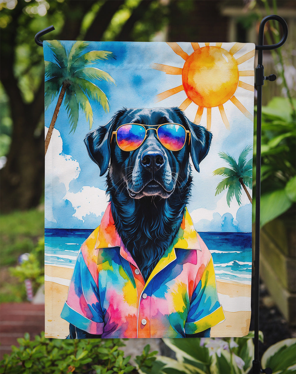 Black Labrador Retriever Summer Beach Time Garden Flag