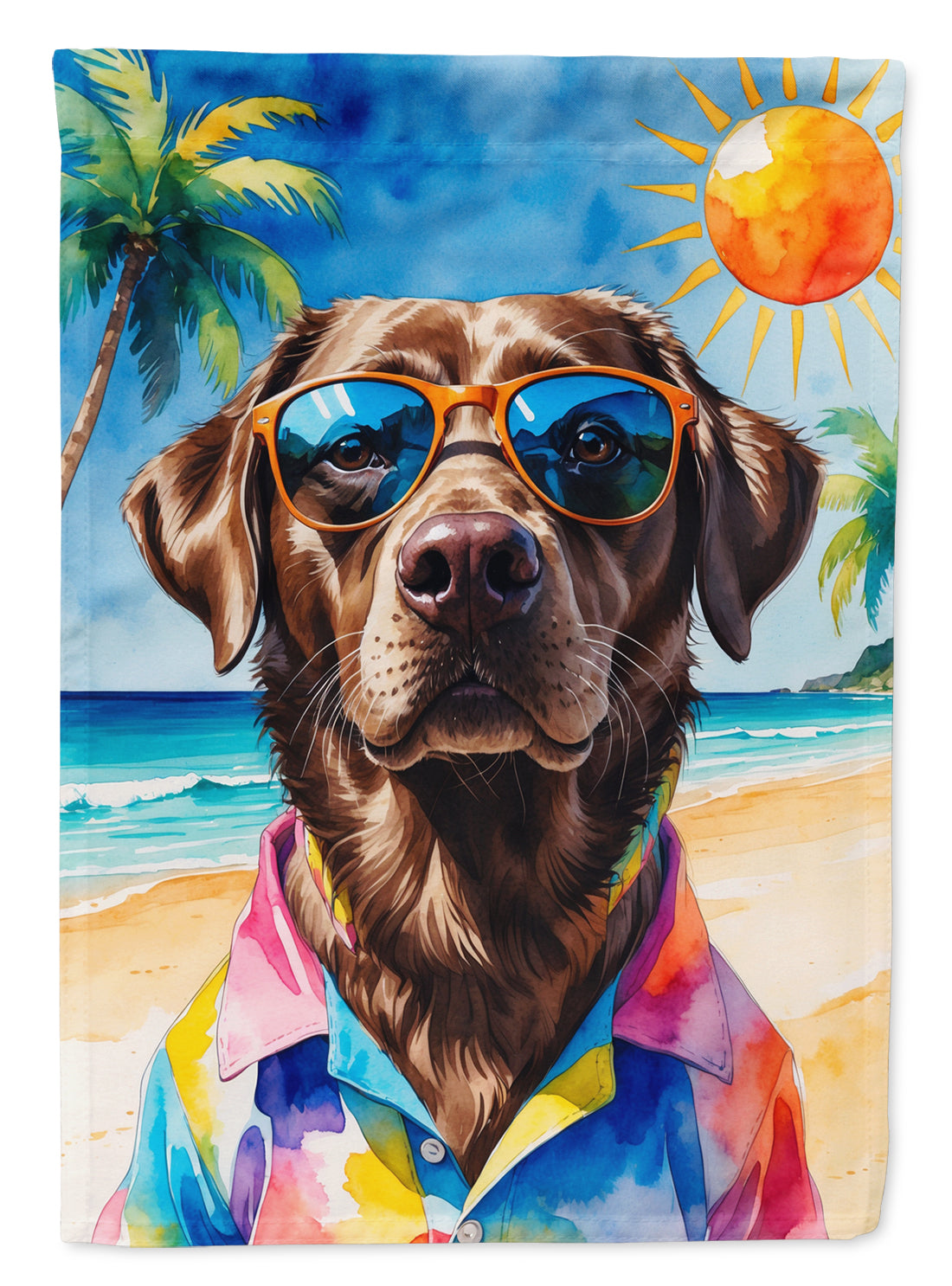 Chocolate Labrador Retriever Summer Beach Time House Flag