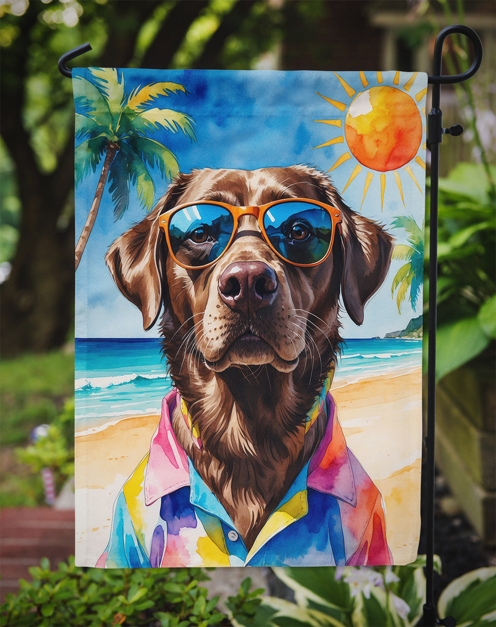 Chocolate Labrador Retriever Summer Beach Time Garden Flag