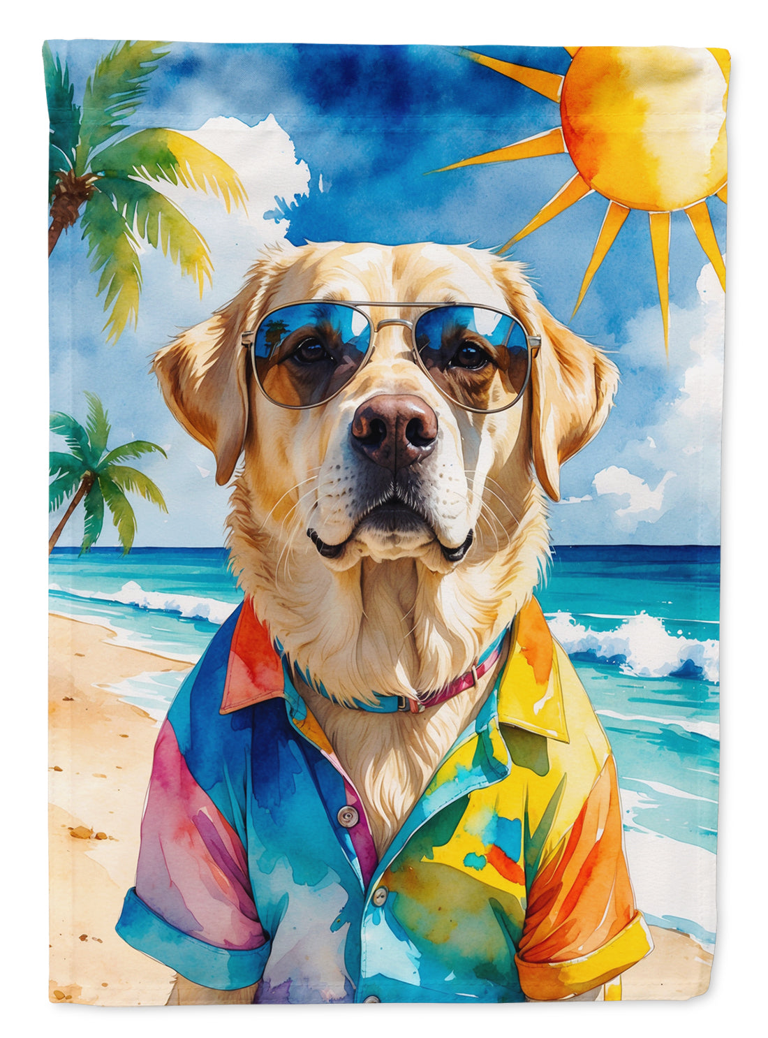 Yellow Labrador Retriever Summer Beach Time House Flag