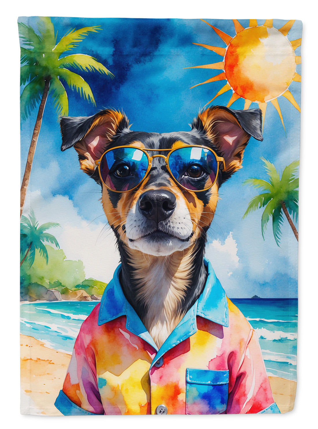 Miniature Pinscher Summer Beach Time House Flag