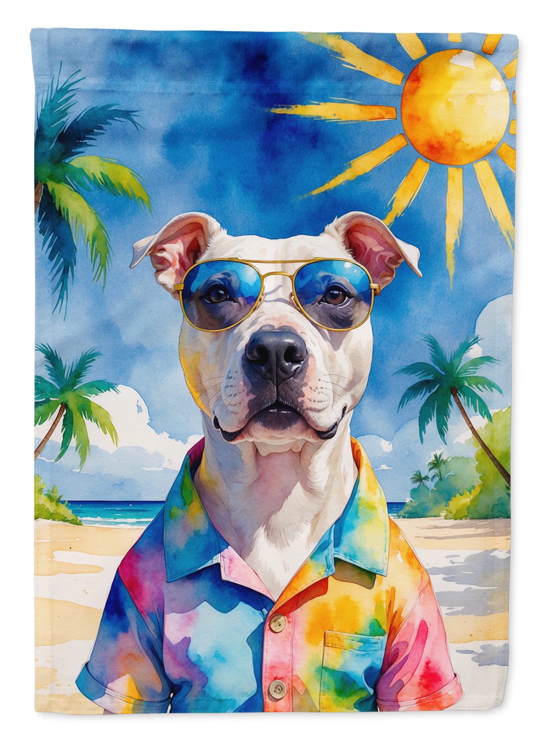Pit Bull Terrier Summer Beach Time Garden Flag