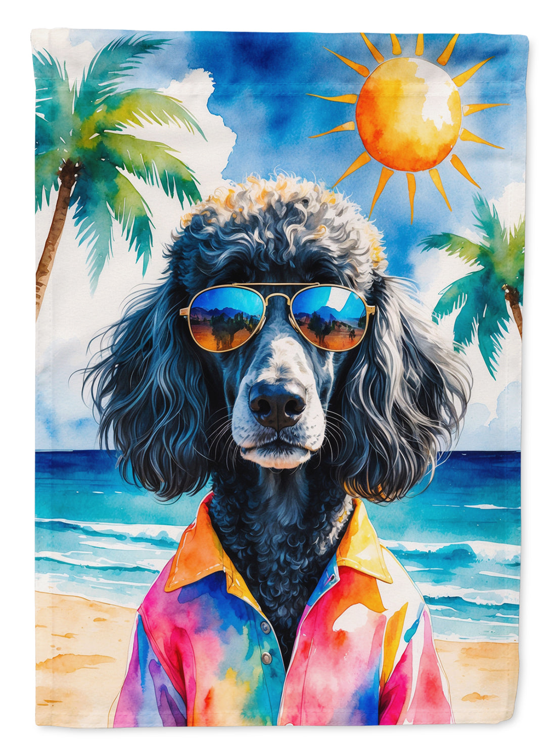 Black Poodle Summer Beach Time Garden Flag