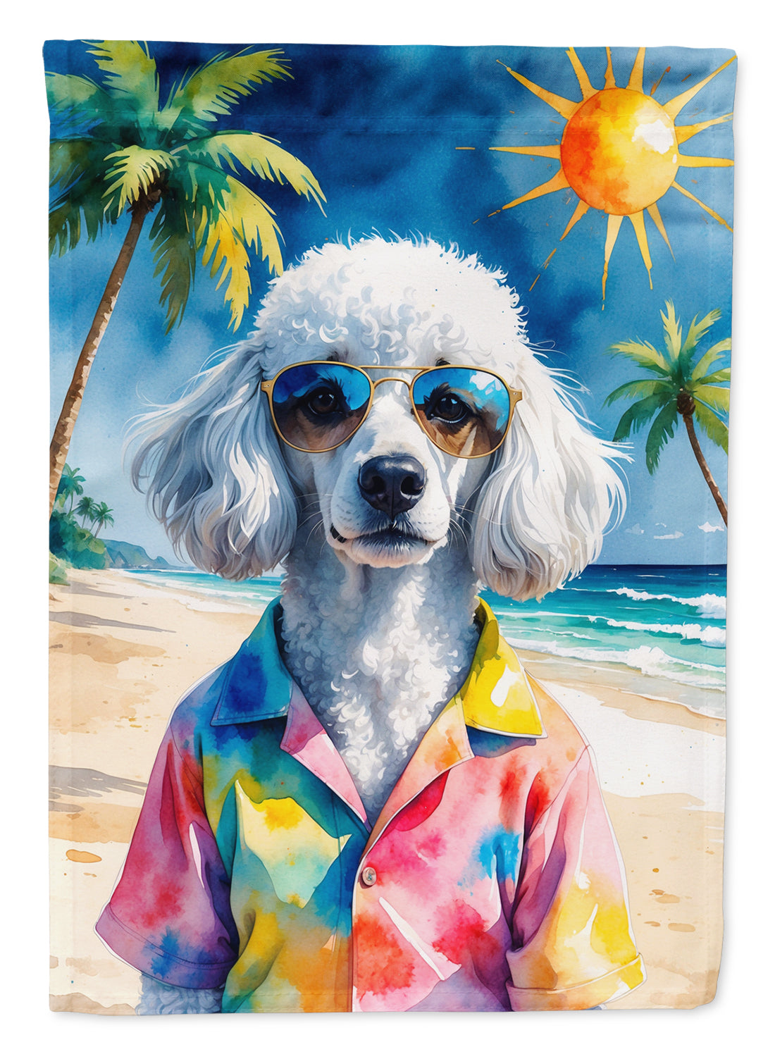 White Poodle Summer Beach Time Garden Flag