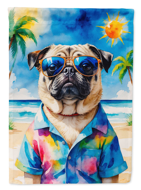 Pug Summer Beach Time Garden Flag