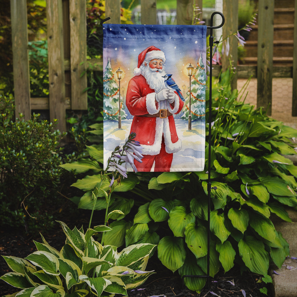 Blue Jay with Santa Claus Garden Flag