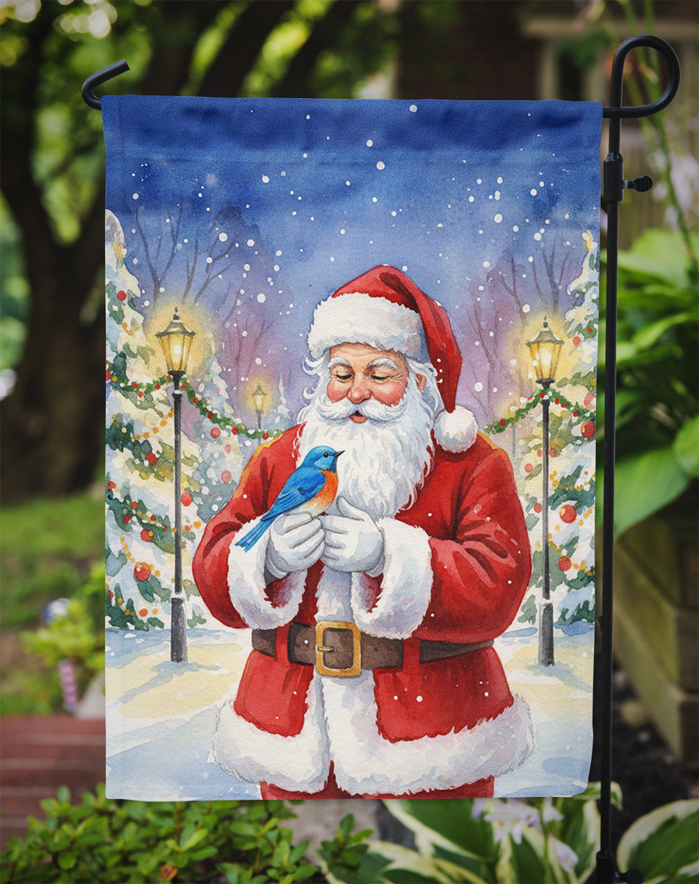 Bluebird with Santa Claus Garden Flag