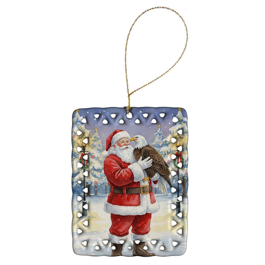 Eagle with Santa Claus Porcelain Ornament