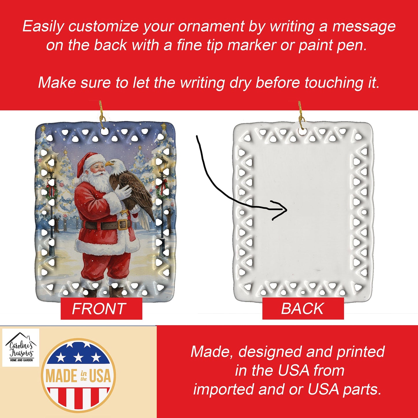 Eagle with Santa Claus Porcelain Ornament