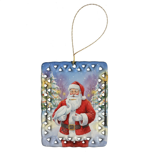 Egret with Santa Claus Porcelain Ornament