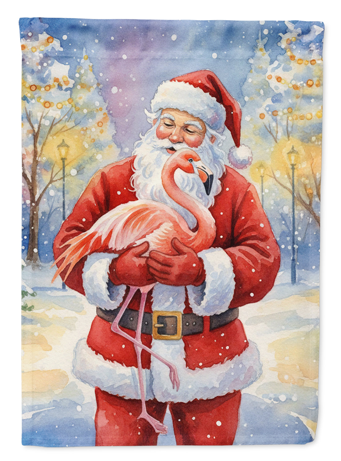 Flamingo with Santa Claus Garden Flag