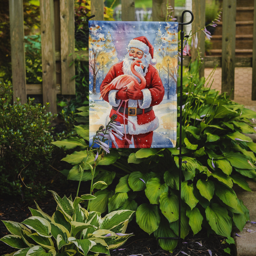 Flamingo with Santa Claus Garden Flag