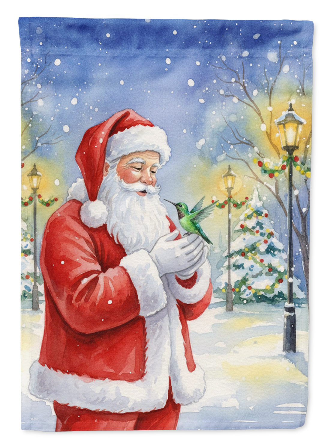 Hummingbird with Santa Claus Garden Flag
